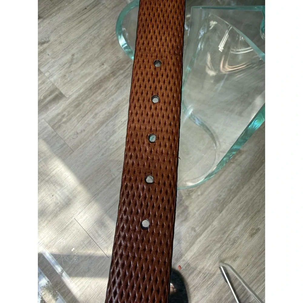 Torino Italian Embossed Calf Leather Belt Brown Cognac Size 40 Made in USA 1.5